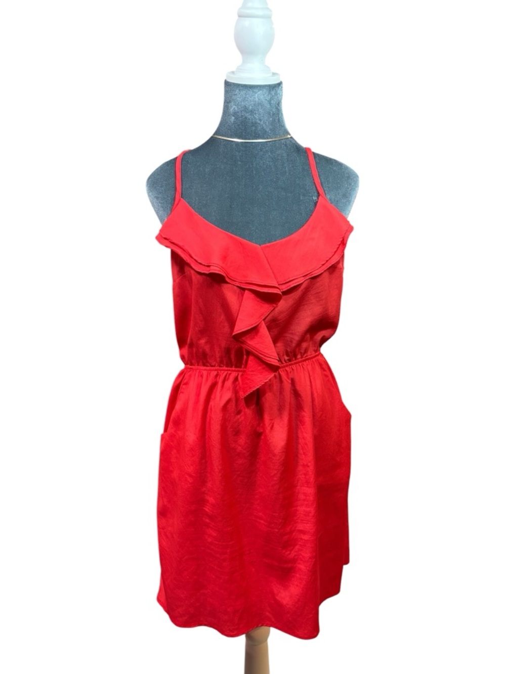 Lush Red Ruffle-Front Spaghetti Strap Mini Dress